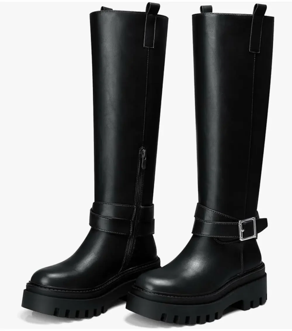 Cellenz Women’s Knee High Boots: 2.6 Inch Platform Round Toe Boot Black Size 8
